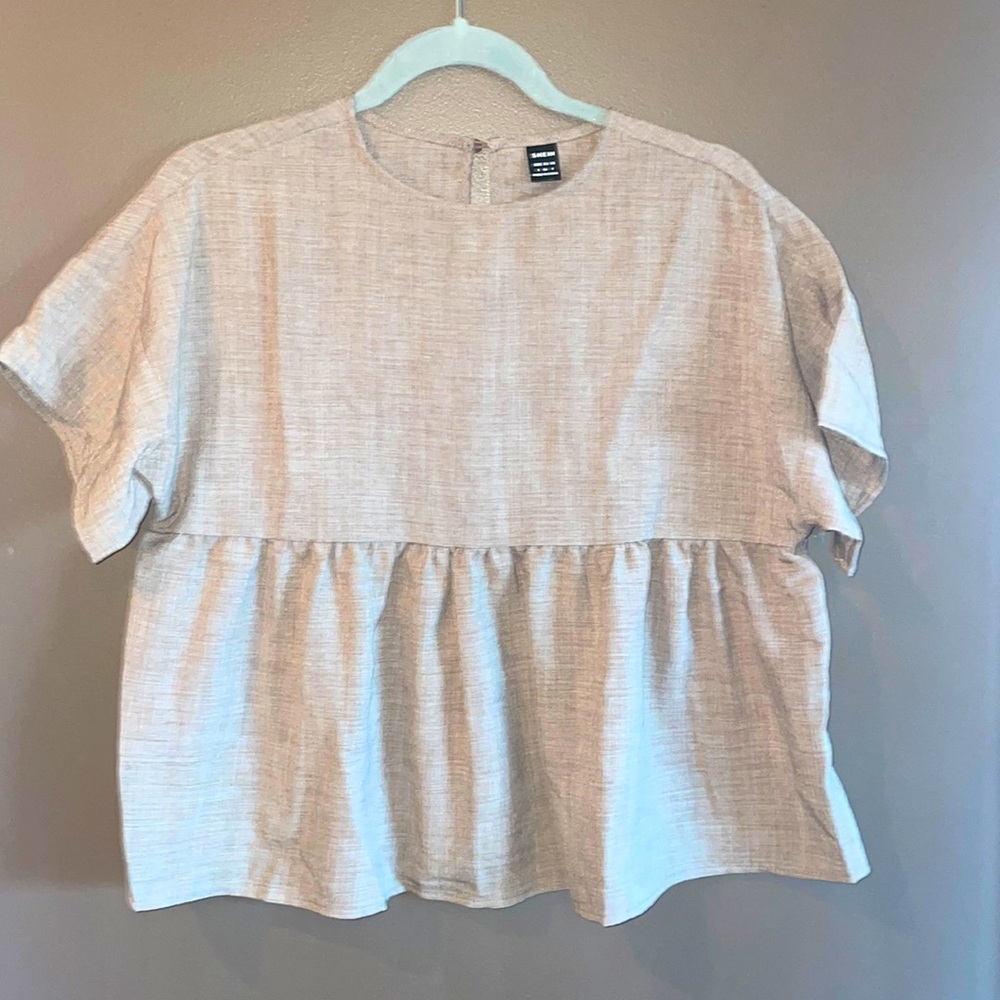 New Shein Oversized Ruffle Crop Linen Thin Top SZ SM